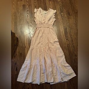 Maxi Green and Pink Plaid Sleeveless Dress